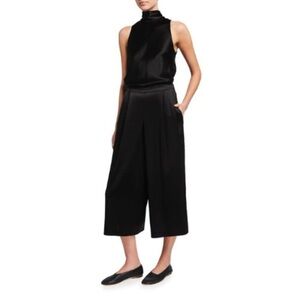Vince Black Sleeveless Satin Wide Leg Cropped Jumpsuit